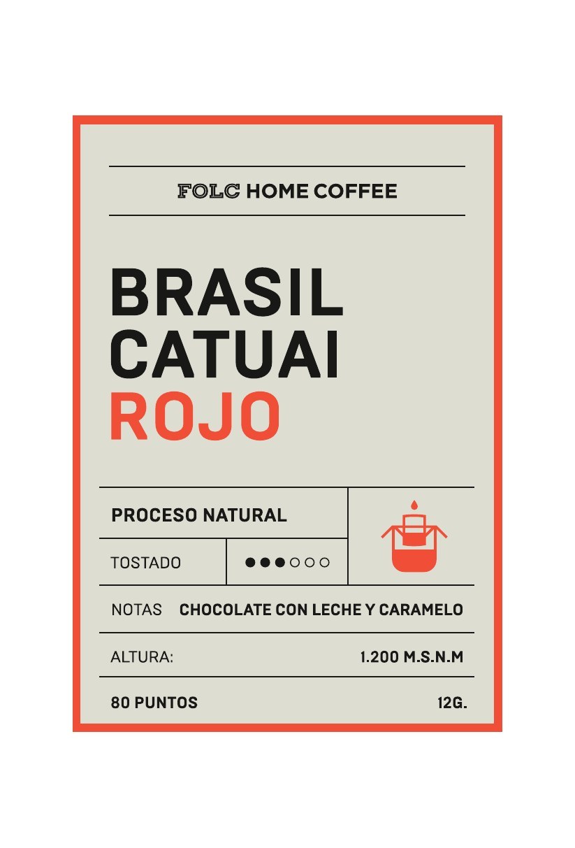 Diseño del drip bag Brasil Catuai Rojo, en naranja