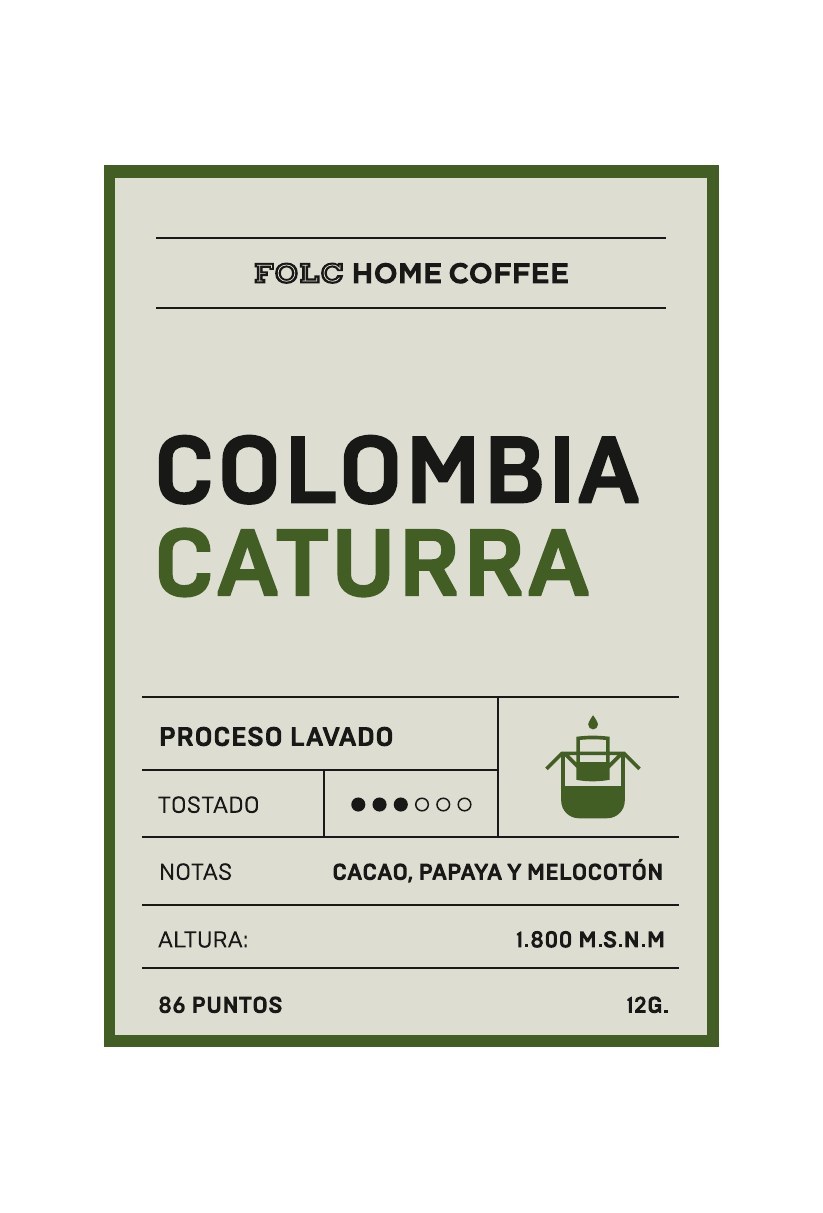 Diseño del drip bag Colombia Caturra, en verde