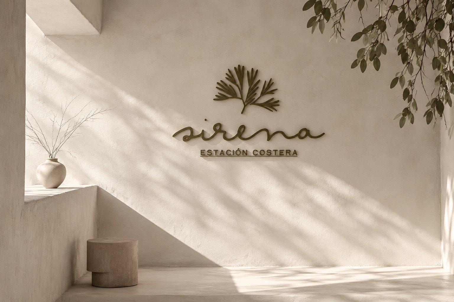 Logotipo de Sirena aplicado en una pared de la recepción
